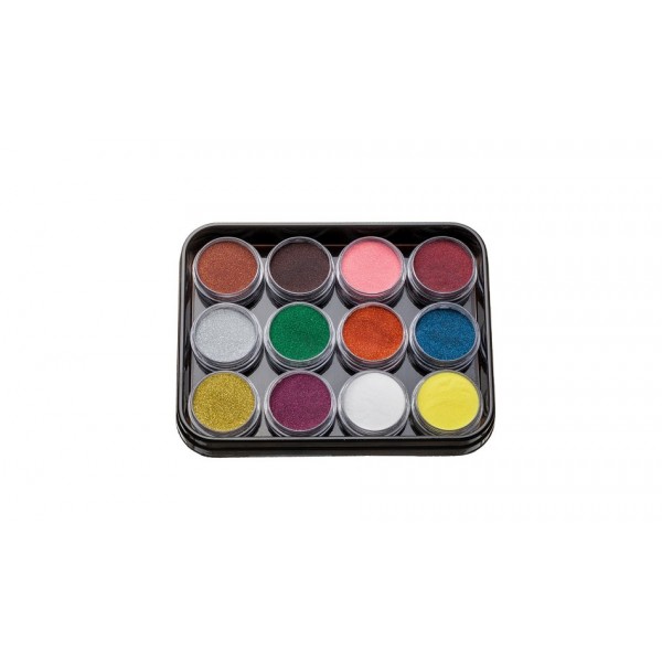 A set of colored acrylic powder with glitter Kodi 12 pcs.G-1