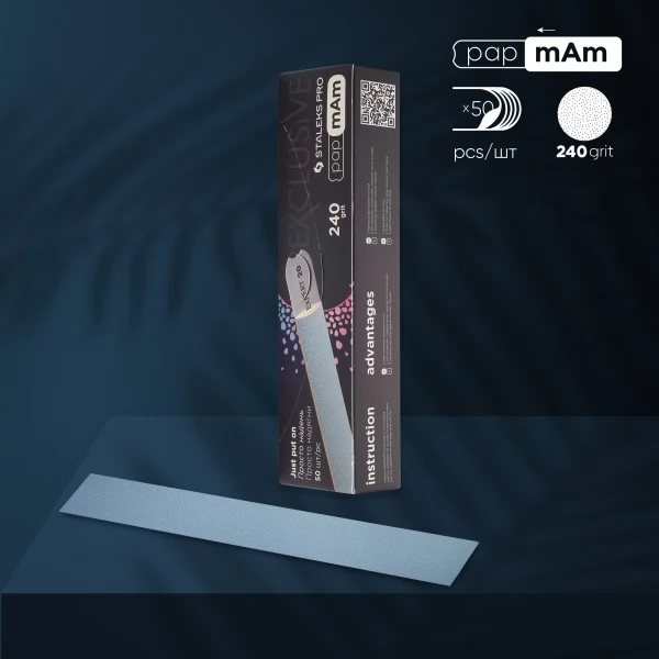 Refill set nail file papmAm streight file EXCLUSIVE 22 240 grit (50 pcs) Refill set nail file papmAm streight file EXCLUSIVE 22 240 grit (50 pcs)